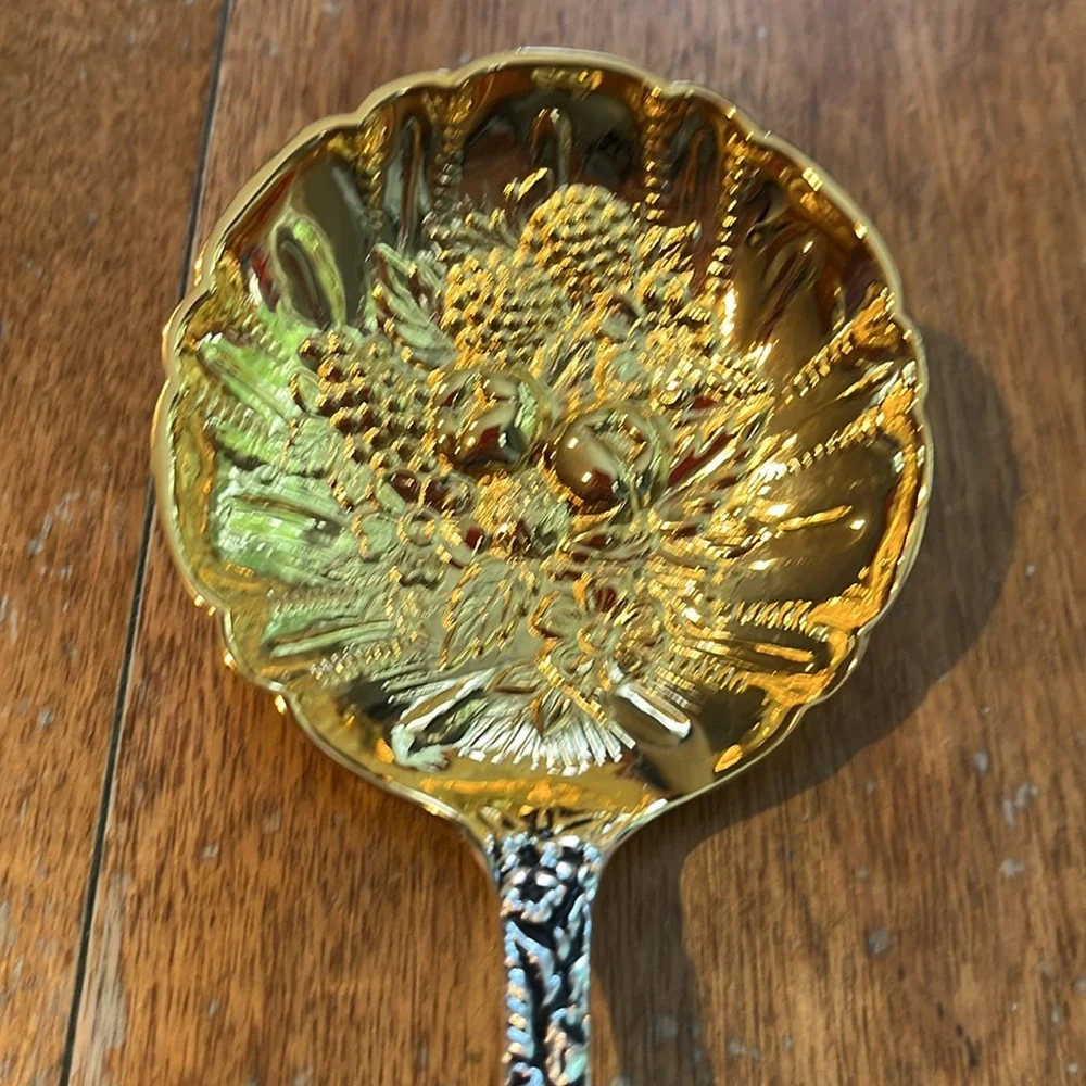 GODINGER SERVING SPOON FRUIT FLORAL GOLD SILVER PLATED